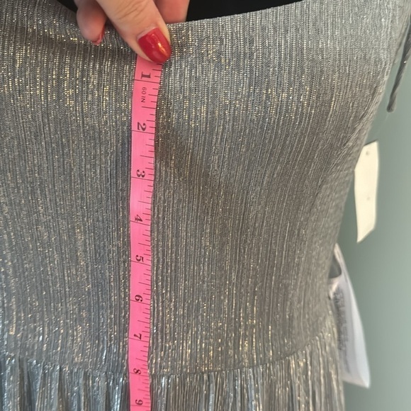 NWT Dress the Population Dream Metallic Tiered Midi Dress Dove Gray XXL 14 16 🪩 - Picture 12 of 15